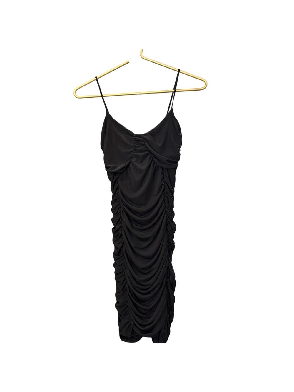 ✨ PRETTYLITTLETHING Black Ruched Bodycon Dress Spaghetti Straps 4 EUC 🖤